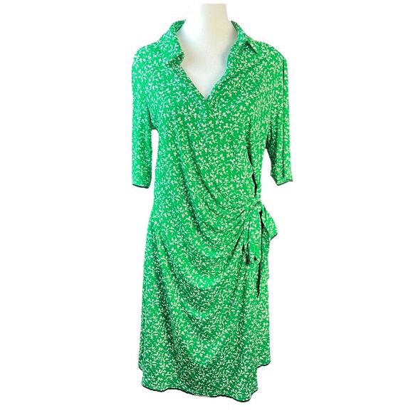 MSK Dresses & Skirts - MSK Wrap Dress Lg Kelly Green Floral St Patrick’s Day Midi Retro 70s 80s 90s Y2K